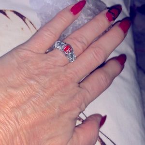 Metal wired ring, handmade ring, red costume stone